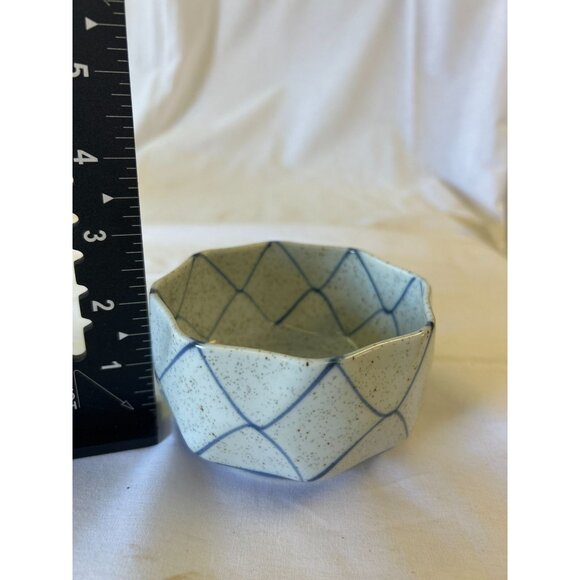 Handcrafted Ceramic Octagonal Bowl With Blue Diamond Pattern - Picture 2 of 2